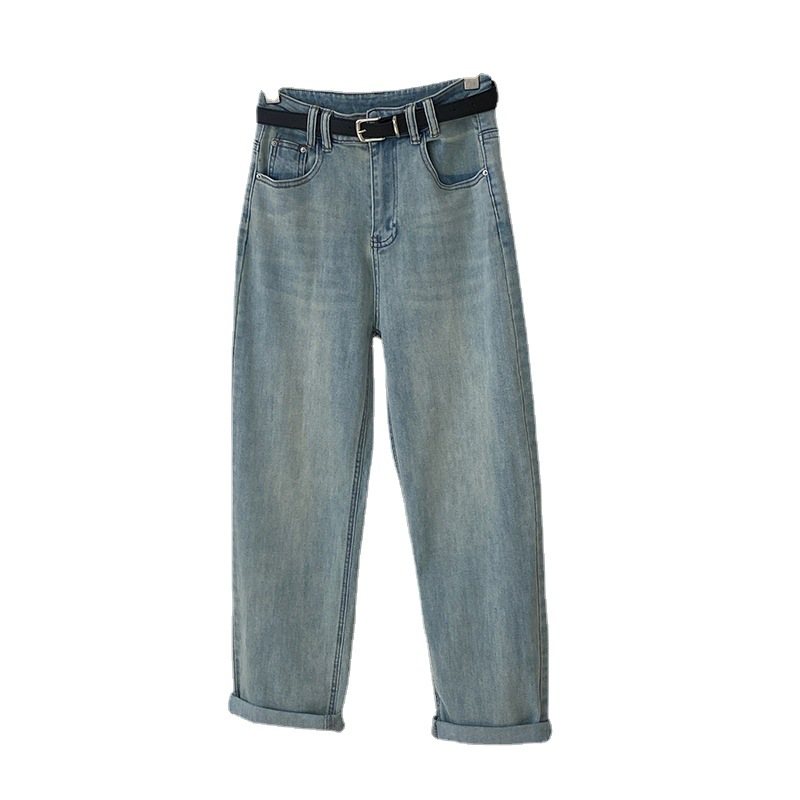 Ljus Färg Lös Raka Byxor Dam Stretch Denim Casual