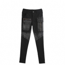 Personlighet Dragkedja Jeans Dam Casual Byxor Slim Fit Trend