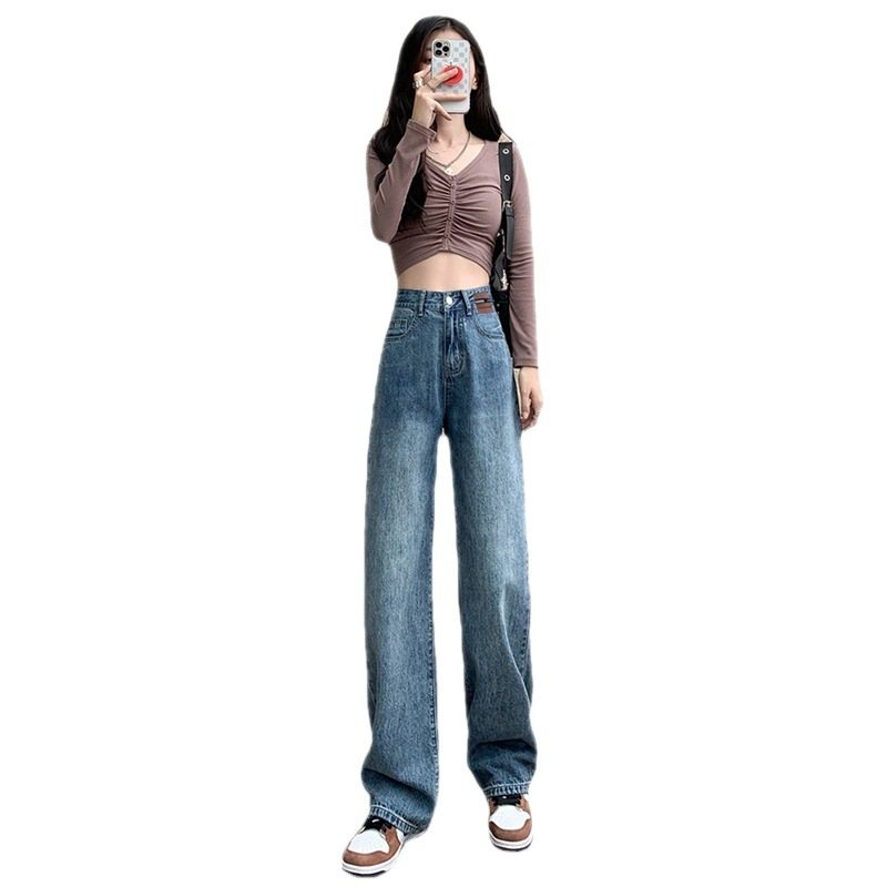 Retro Wide Leg Jeans Dam Lösa Rak Trendiga