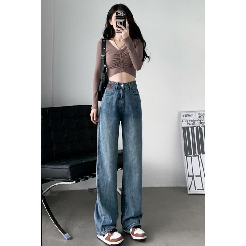 Retro Wide Leg Jeans Dam Lösa Rak Trendiga