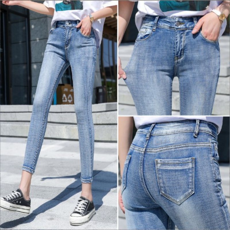 Rippade Jeans Dam Ljus Färg Rak Lös Crop