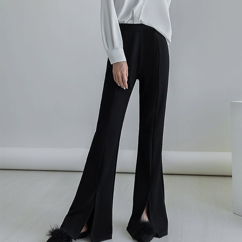 Slit Dambyxor Enfärgad High Waist Fashion