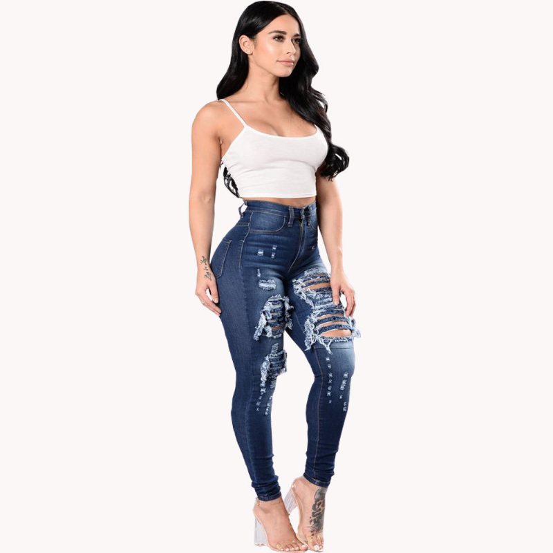 Slitna Jeans Kvinnor 2024 Smala Byxor Denim