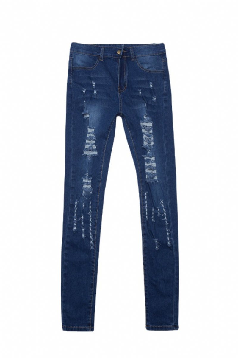 Slitna Jeans Kvinnor 2024 Smala Byxor Denim