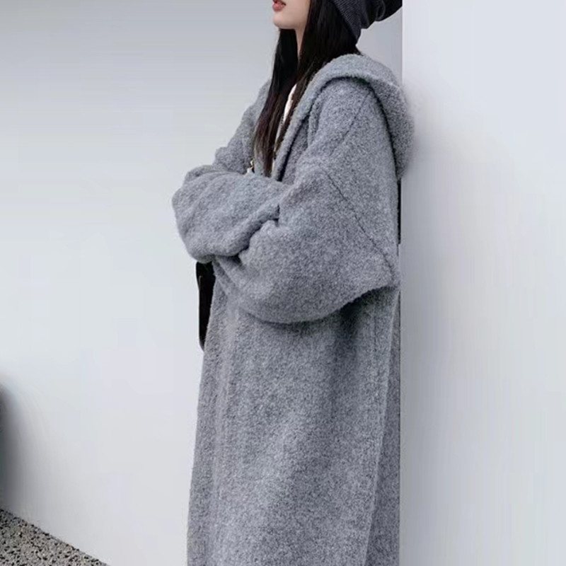 2024 Stickad Tröja Dam Lös Kappa Hood Long Cardigan Windbreaker