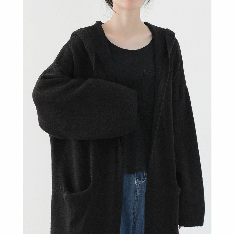 2024 Stickad Tröja Dam Lös Kappa Hood Long Cardigan Windbreaker