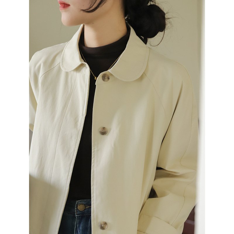 Casual Loose Windbreaker Long Section 2024 Temperament Lapel Single Breasted