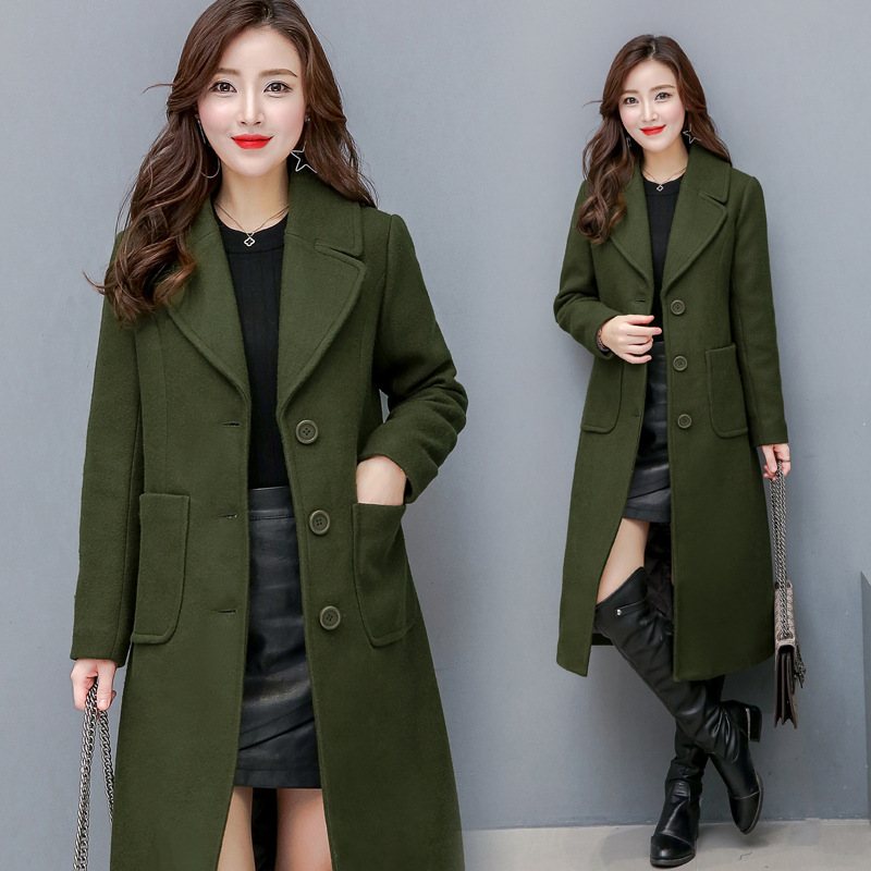 Fashion Long Knee Wool Coat Slim Fit Windbreaker Jacka