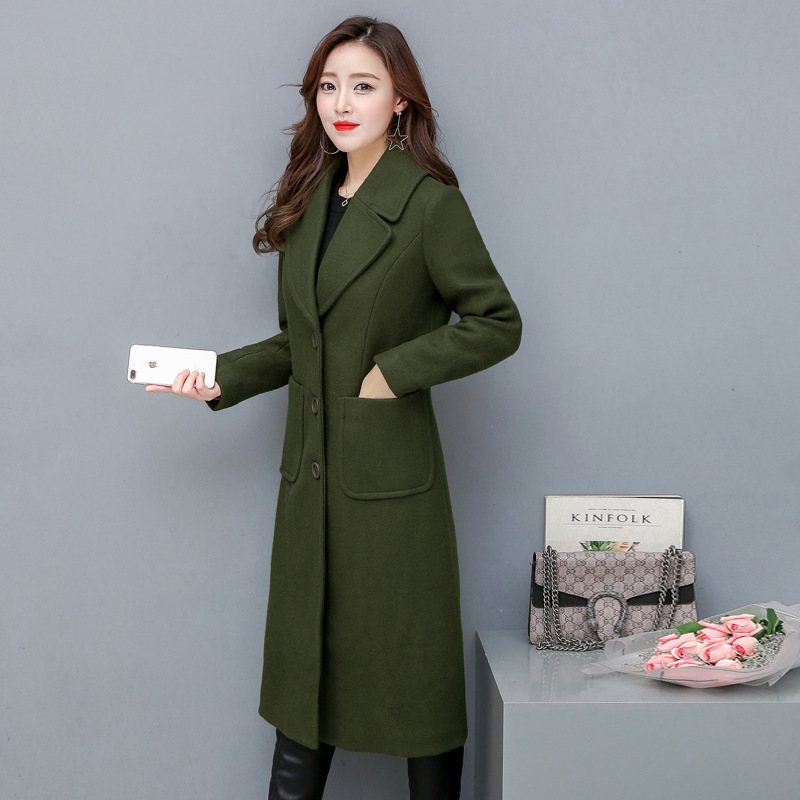 Fashion Long Knee Wool Coat Slim Fit Windbreaker Jacka