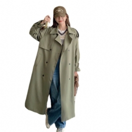 Lång Trenchcoat För Kvinnor Lös Dubbelknäppt Kappa