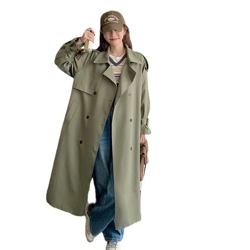 Lång Trenchcoat För Kvinnor Lös Dubbelknäppt Kappa