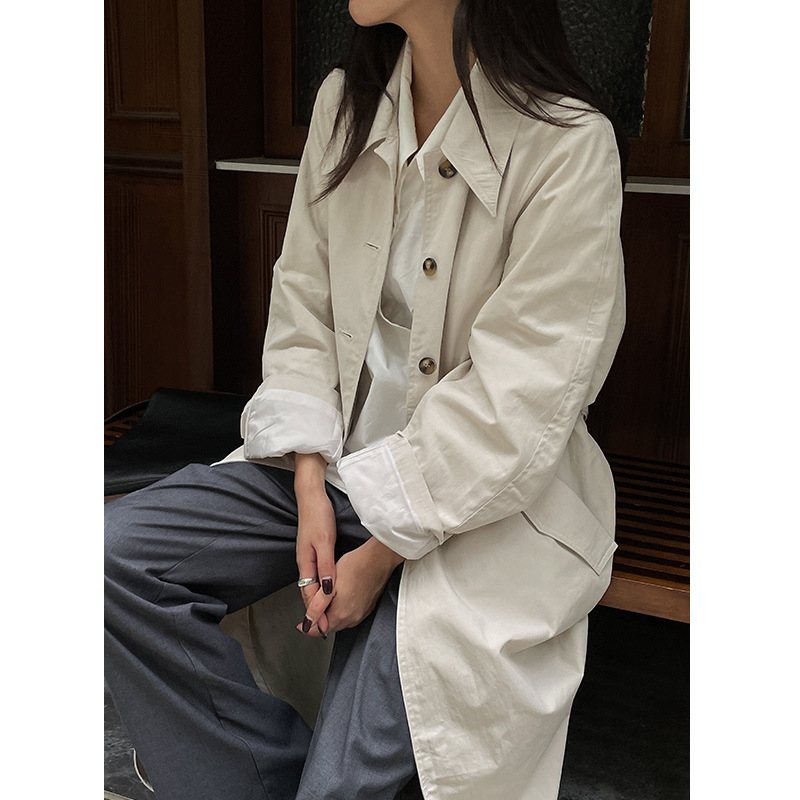 Lapel Long Windbreaker Dam 2024 Casual Temperament Coat