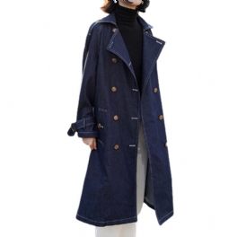 Retro Denim Trenchcoat För Kvinnor 2024 Lång Kappa Trend