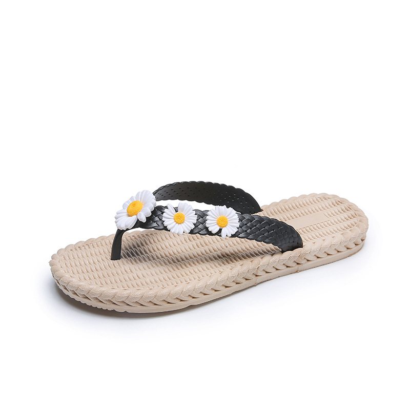 2024 Ny Blomma Sommar Flip-flops Skor Kvinnor Slitstarka Dam Platta Sandaler Tofflor Strand