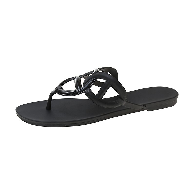 2024 Nya Pig Nos Flip-flops Skor Kvinnlig Sommar Platt Casual H Familj Kedja Sandaler Tofflor