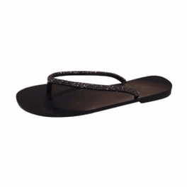 2024 Sommar Nytt Mode Strass Flip Flops Platta Stringtrosor Sandaler Tofflor Skor Stora Kvinnor