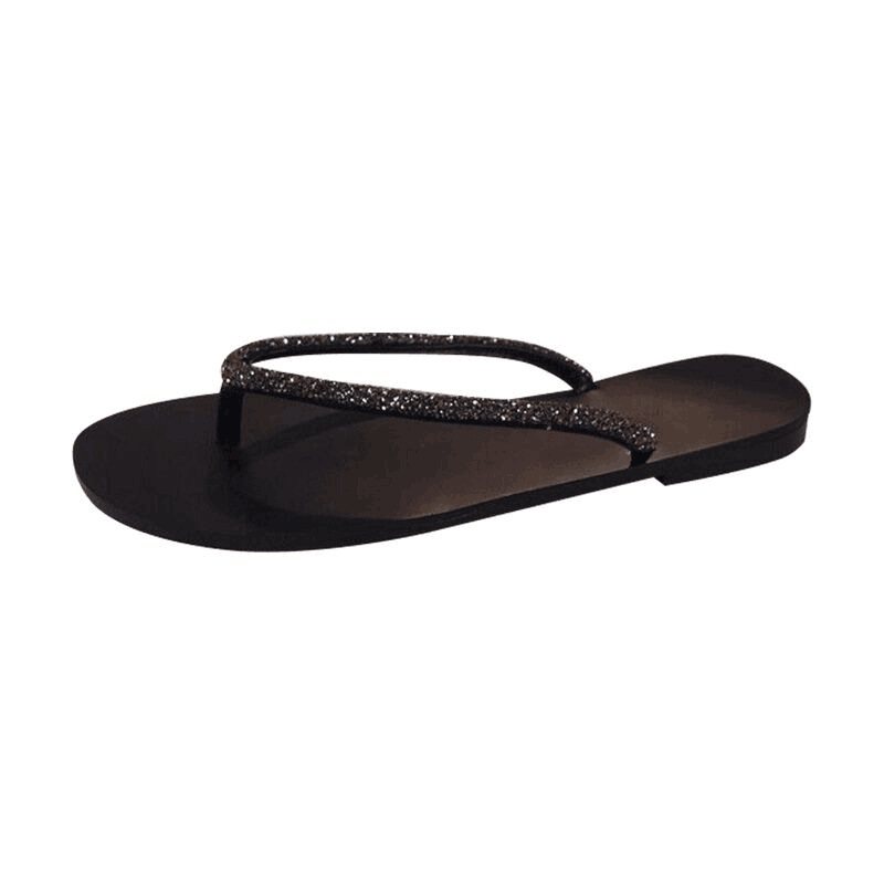 2024 Sommar Nytt Mode Strass Flip Flops Platta Stringtrosor Sandaler Tofflor Skor Stora Kvinnor