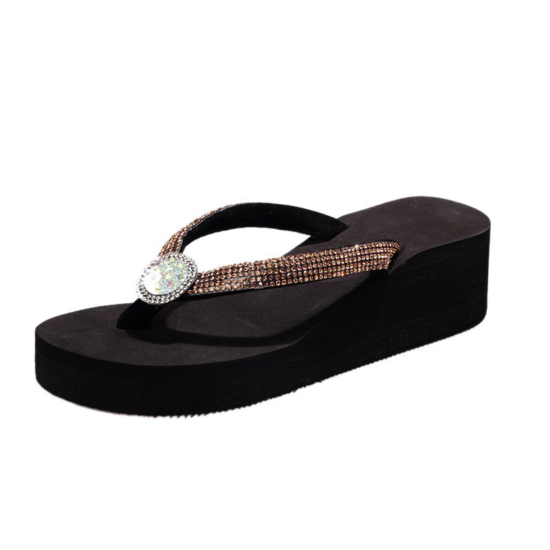 2024 Sommar Nytt Mode Strass Flip Flops Tjock Botten Kil Klack Sandaler Kvinnor