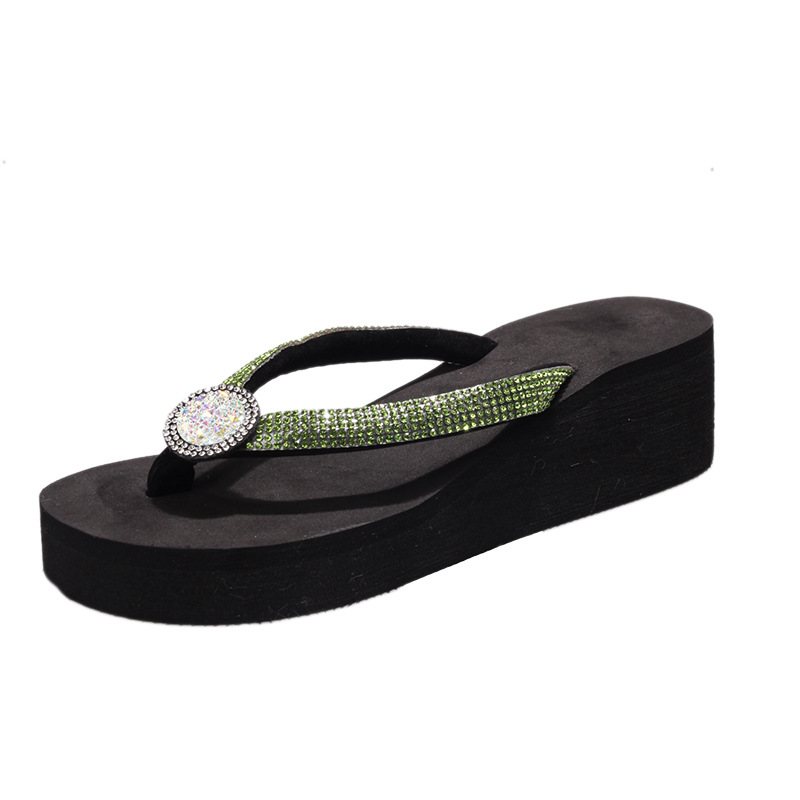 2024 Sommar Nytt Mode Strass Flip Flops Tjock Botten Kil Klack Sandaler Kvinnor