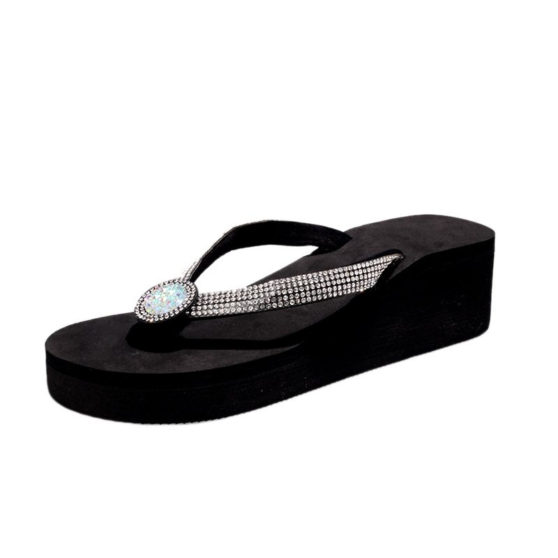 2024 Sommar Nytt Mode Strass Flip Flops Tjock Botten Kil Klack Sandaler Kvinnor