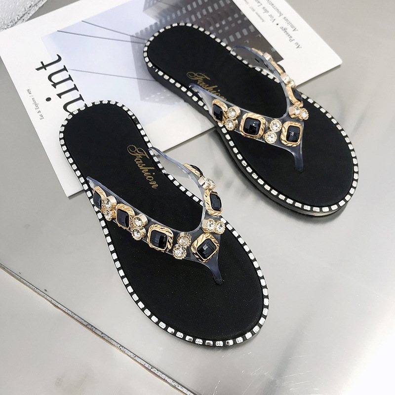 2024 Tofflor Dam Sommar Sandaler Flip Flops Rhinestone Fashion