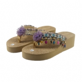 Blommor Flip Flops Mode Flipflops Med Tjocka Sulor Tofflor Nya Sommarstilar För Kvinnor Som Går Ut Strandsandaler