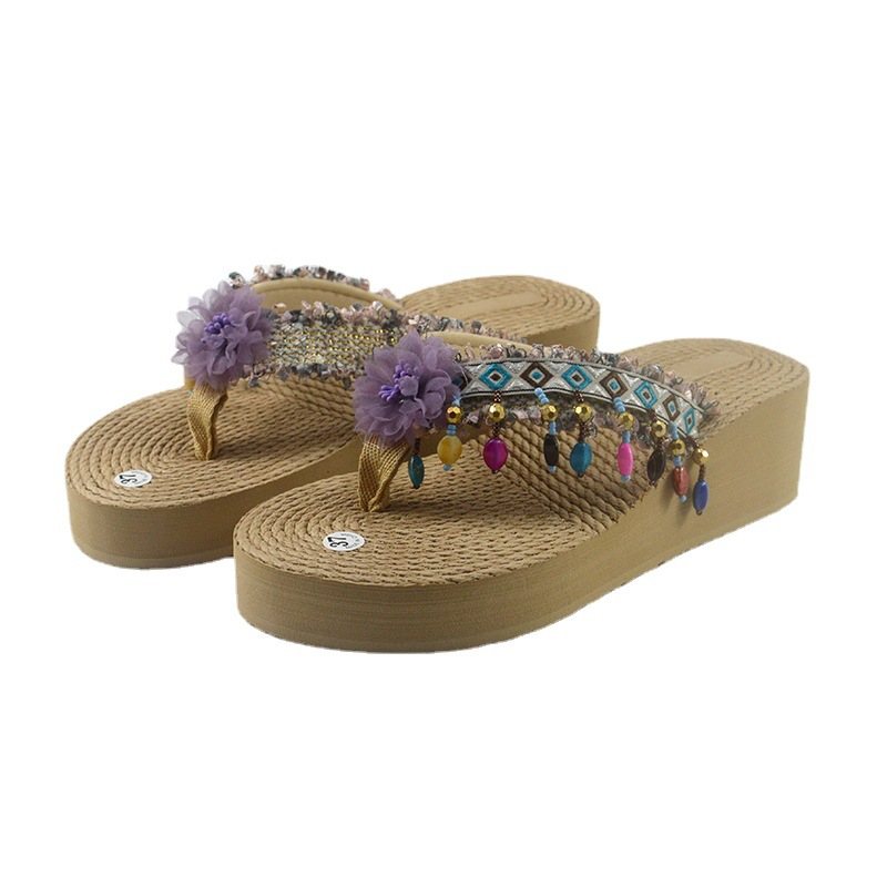 Blommor Flip Flops Mode Flipflops Med Tjocka Sulor Tofflor Nya Sommarstilar För Kvinnor Som Går Ut Strandsandaler