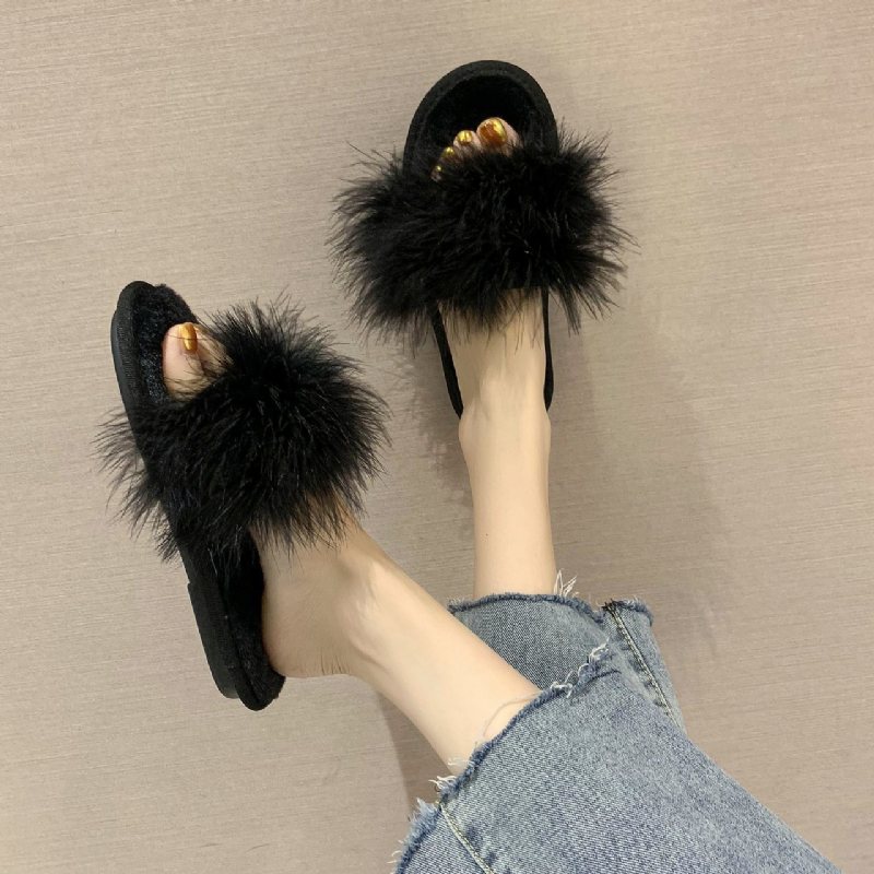 Dammode 2024 New Trend Shoes Struts Feather Flat Bottom Open Toe