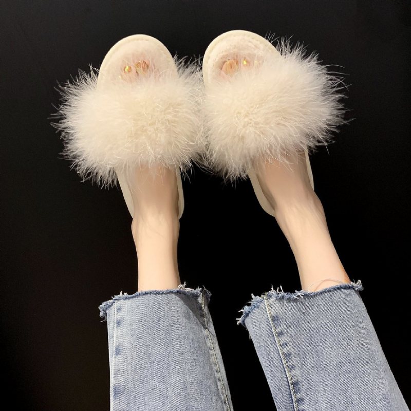 Dammode 2024 New Trend Shoes Struts Feather Flat Bottom Open Toe