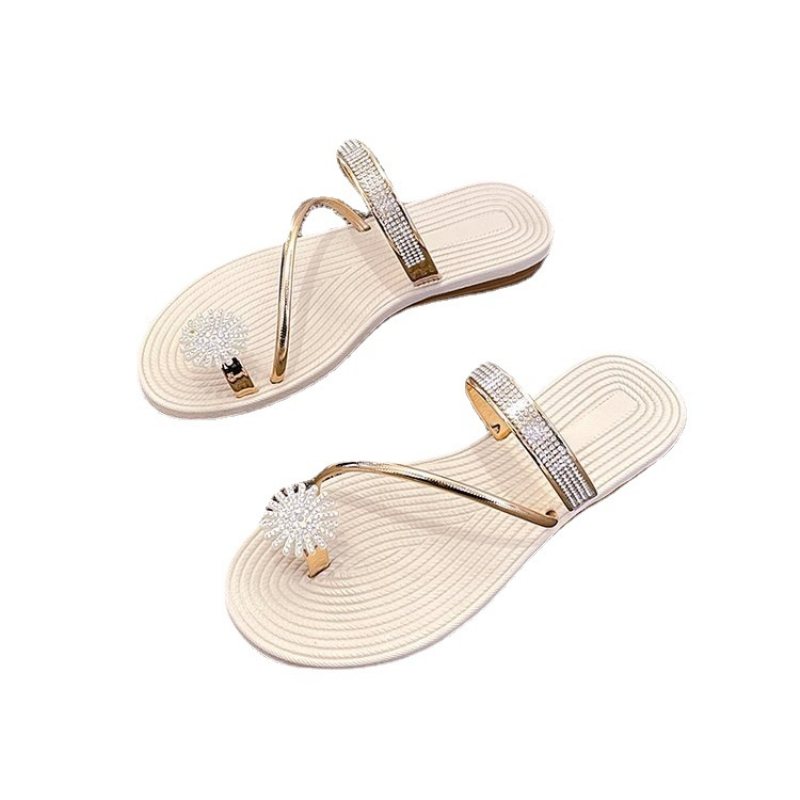 Mode Sandaler Tofflor Skor Kvinnor 2024 Sommar Ny Holiday Strass Platta Romerska