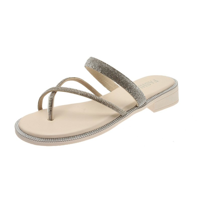 Mode Strass Tofflor Kvinnors Korsbälte Flip Flops Sommar Fairy Beach Skor