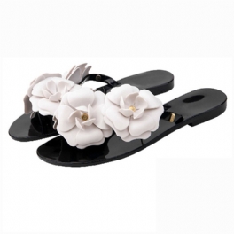 Nya Sommar Camellia Tofflor Plattbottnade Jelly Flip Flops Dam Halkfri Liten Doft Flower Beach Sandaler