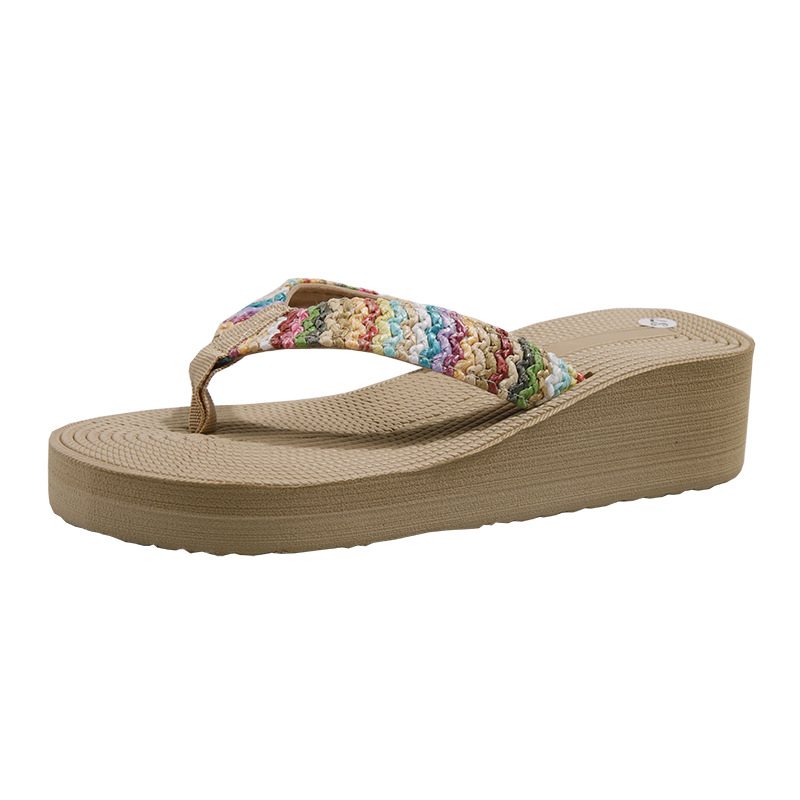 Sandaler Tofflor Dam Sommar 2024 Nya Vävda Flip Flops Casual Wedge Seaside Beach Damtofflor