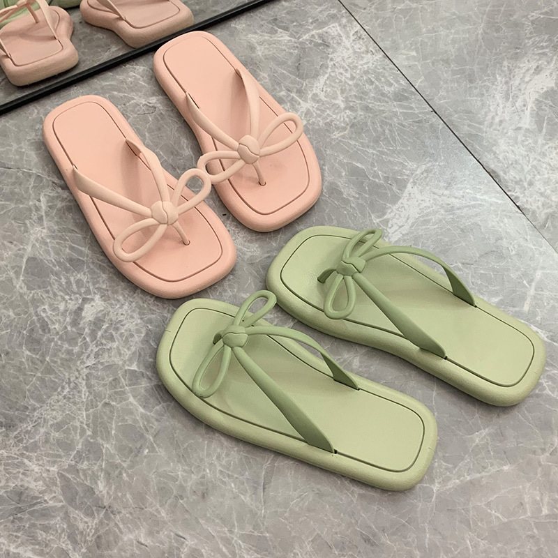 Sommar Dam Flipflops Dam Rosett Halkfria Slitstarka Sandaler Tofflor Skor Förköp