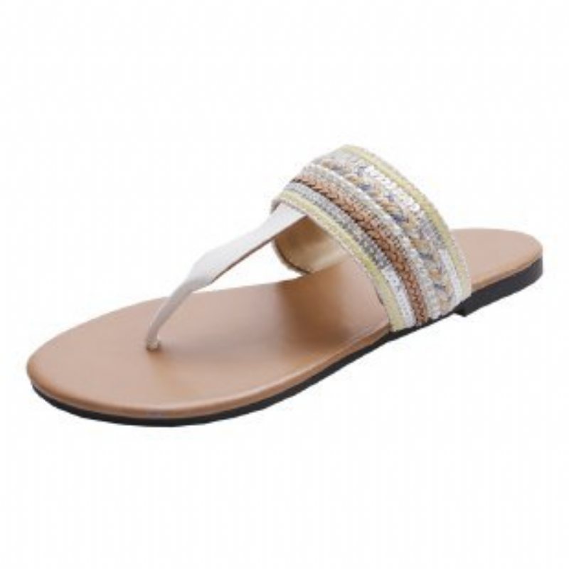 Stora Flip Flops Sandaler Dam Metallspänne Öppen Tå Bekväm Mjuk Botten Stringtrosa Platt Sommar Pinch Tofflor Skor