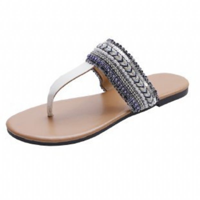 Stora Flip Flops Sandaler Dam Metallspänne Öppen Tå Bekväm Mjuk Botten Stringtrosa Platt Sommar Pinch Tofflor Skor