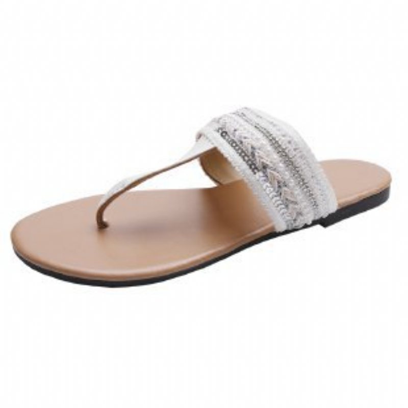 Stora Flip Flops Sandaler Dam Metallspänne Öppen Tå Bekväm Mjuk Botten Stringtrosa Platt Sommar Pinch Tofflor Skor