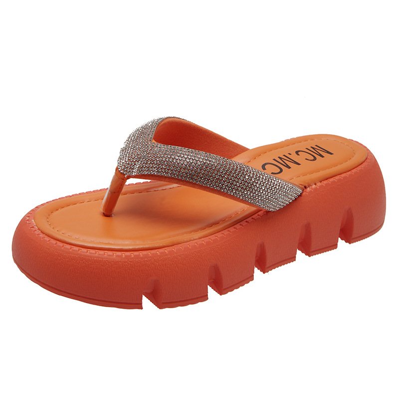 Strass Tjock Nederkant Flip Flops Dam Sommar 2024 Nya Mode Nypa Plattform Sandaler Tofflor Gå Ut För Att Öka Höjden