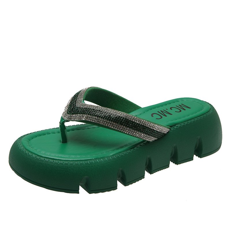 Strass Tjock Nederkant Flip Flops Dam Sommar 2024 Nya Mode Nypa Plattform Sandaler Tofflor Gå Ut För Att Öka Höjden