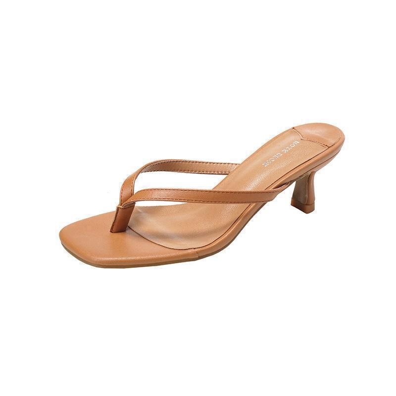 Svarta Flip-flops Dam Flipflops Högklackade Stilettflipflops Modetofflor Fyrkantiga Sandaler Sommartofflor