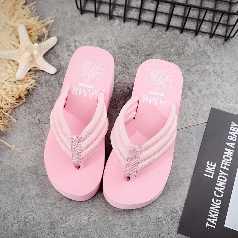 Tjockt Skärp Tjock Botten Halkfria Flip Flops Dam 6.5 cm Hög Klack