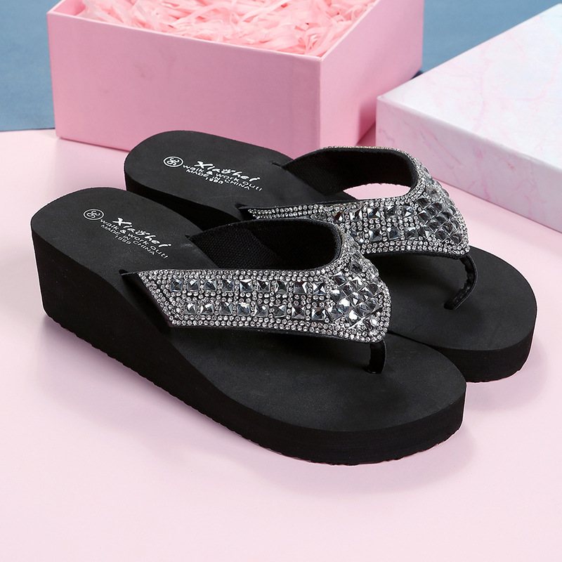 Tofflor Dam Sommar Strass Sandaler Skor Tjejer Mode Semester Strand Kil Plattform Flip Flops