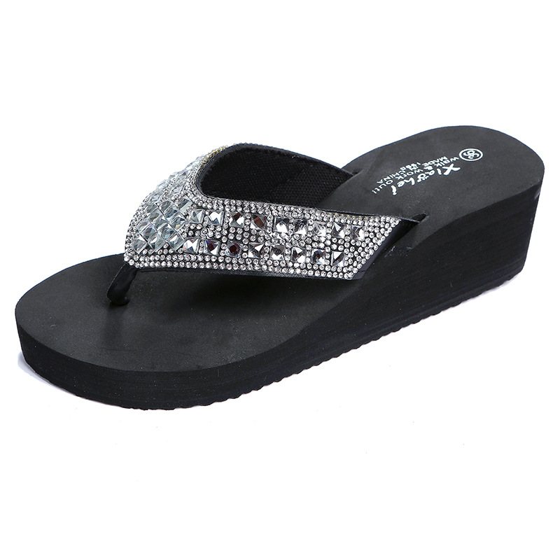 Tofflor Dam Sommar Strass Sandaler Skor Tjejer Mode Semester Strand Kil Plattform Flip Flops