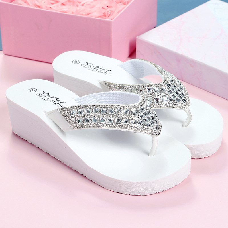 Tofflor Dam Sommar Strass Sandaler Skor Tjejer Mode Semester Strand Kil Plattform Flip Flops