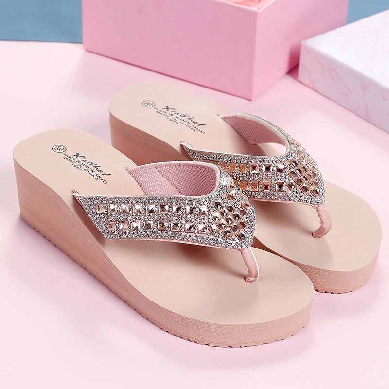 Tofflor Dam Sommar Strass Sandaler Skor Tjejer Mode Semester Strand Kil Plattform Flip Flops