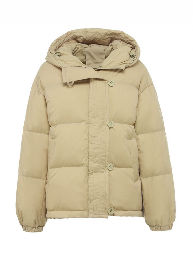 Kvinnors Dunjacka Kort Casual Varm Huva Vit Duck Down Breadcoat