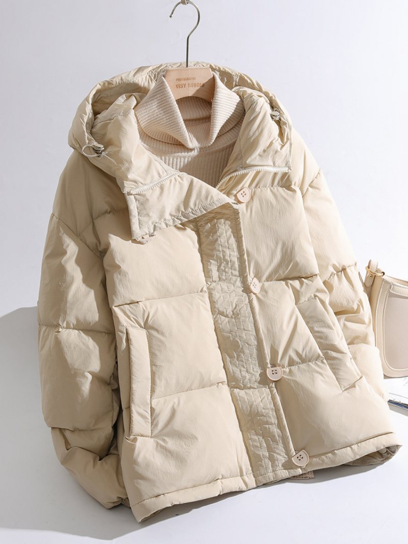 Kvinnors Dunjacka Kort Casual Varm Huva Vit Duck Down Breadcoat