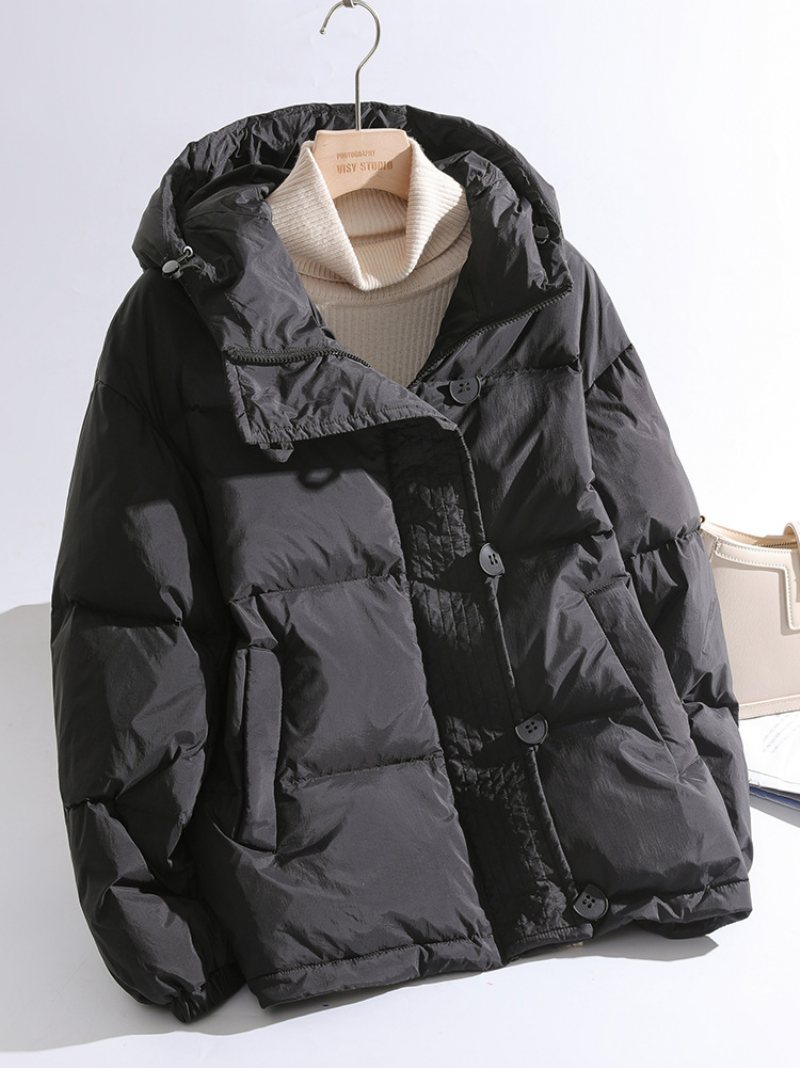 Kvinnors Dunjacka Kort Casual Varm Huva Vit Duck Down Breadcoat