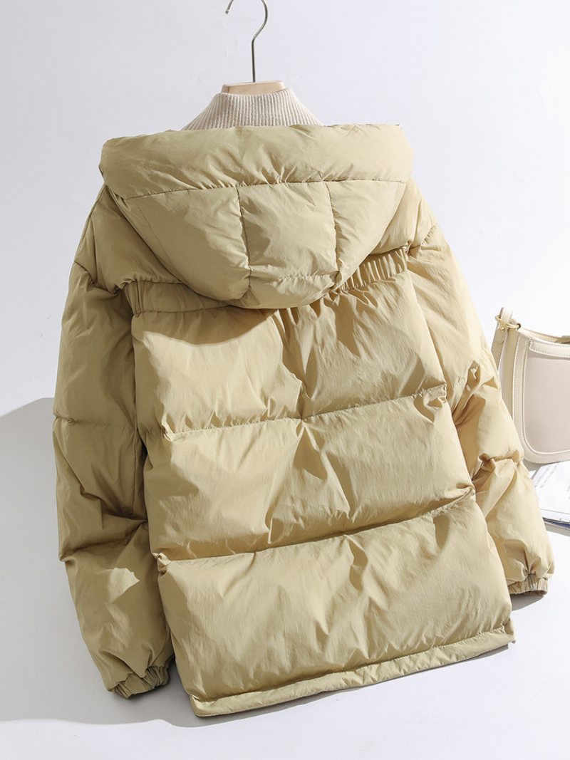 Kvinnors Dunjacka Kort Casual Varm Huva Vit Duck Down Breadcoat