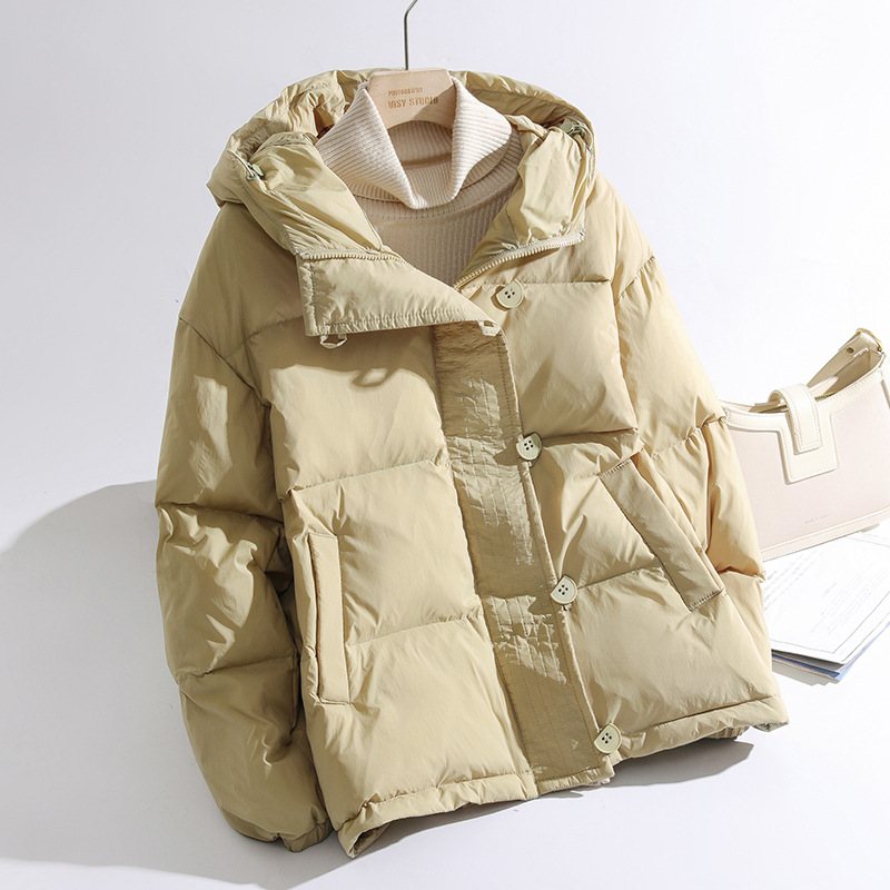 Kvinnors Dunjacka Kort Casual Varm Huva Vit Duck Down Breadcoat